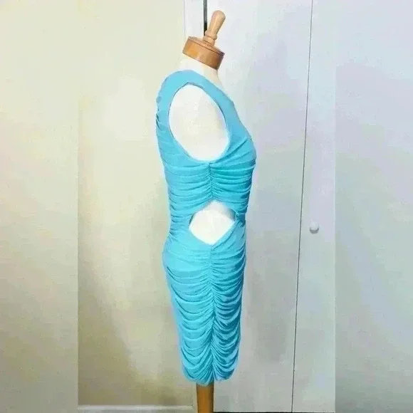 ROYALTY BY MALUMA Womens Scuba Blue Cut Out Ruched Body Con Dress Size Medium - Picture 3 of 8
